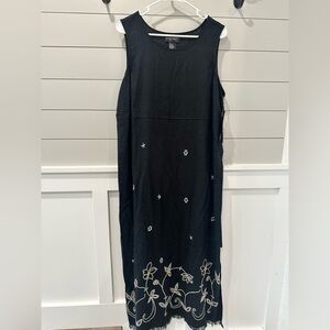 Vintage Requirements Sleeveless‎ Dress Size L Black With Embroidery NWT